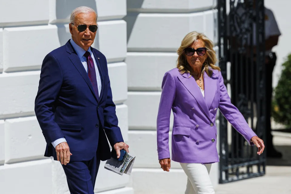 President Joe Biden and First Lady Jill Biden leave the White House on Aug. 19. 